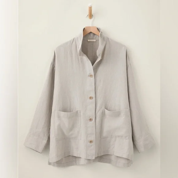 Eileen Fisher Organic-Linen Stand-Collar Long Jacket - Picture 2 of 7